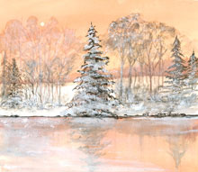   Maine Woods in Winter Watercolor Painting