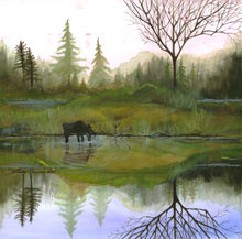  Moose Refleciton Watercolor Painting